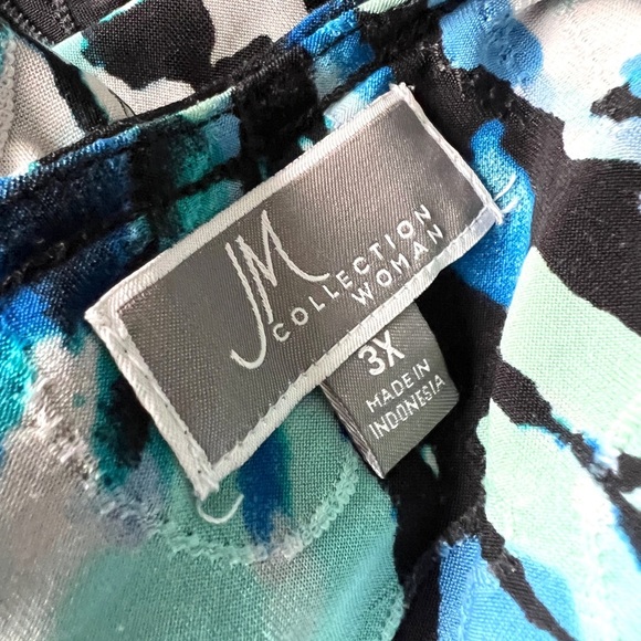 Womens Plus Blouse 3x blue black green printed Colorful abstract shirt Artsy top - Picture 4 of 6